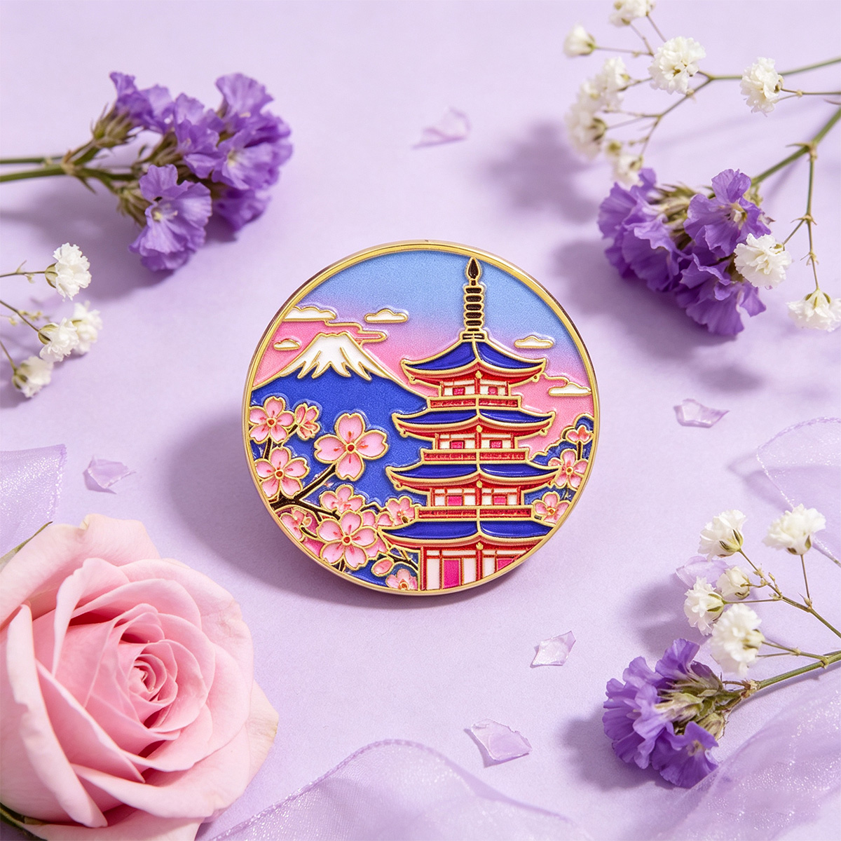 Japanese Cherry Blossom Enamel - Vintage Brooch Pin review and price